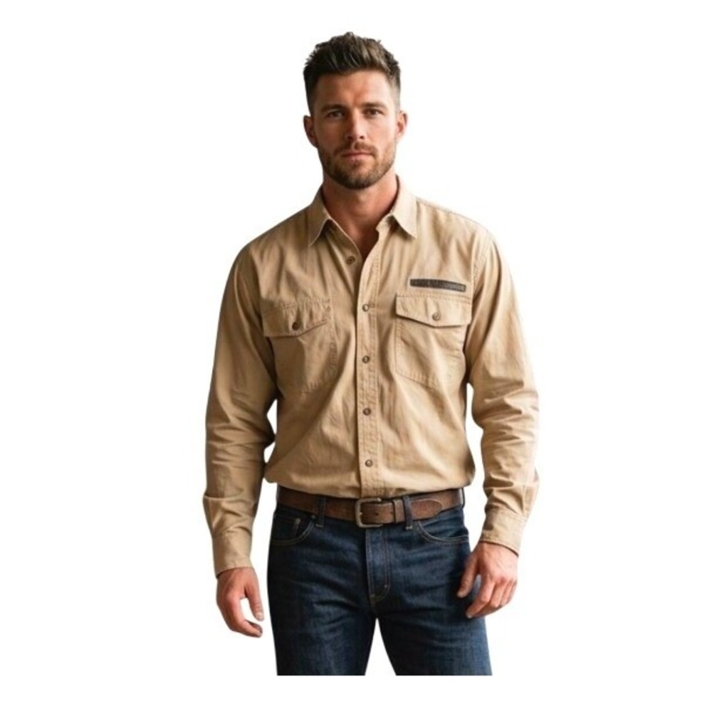 Harley-Davidson Utility Button Down Shirt Tan‎ Long Sleeve L